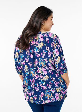 Zizzi Kortermet viskosebluse, Blå, Model image number 2