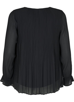 Bluse i plissé med V-hals, Black, Packshot image number 1