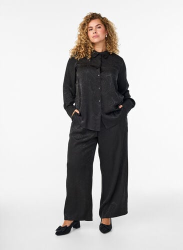 Zizzi Loose fit bukser med paisleymønster og høy midje, Svart, Model image number 0