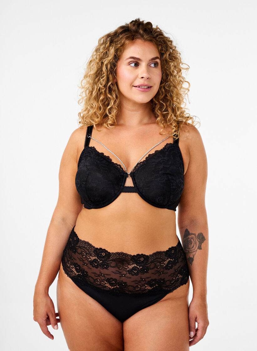 Fulldekning blonde-BH med kjededetalj, Black, Model