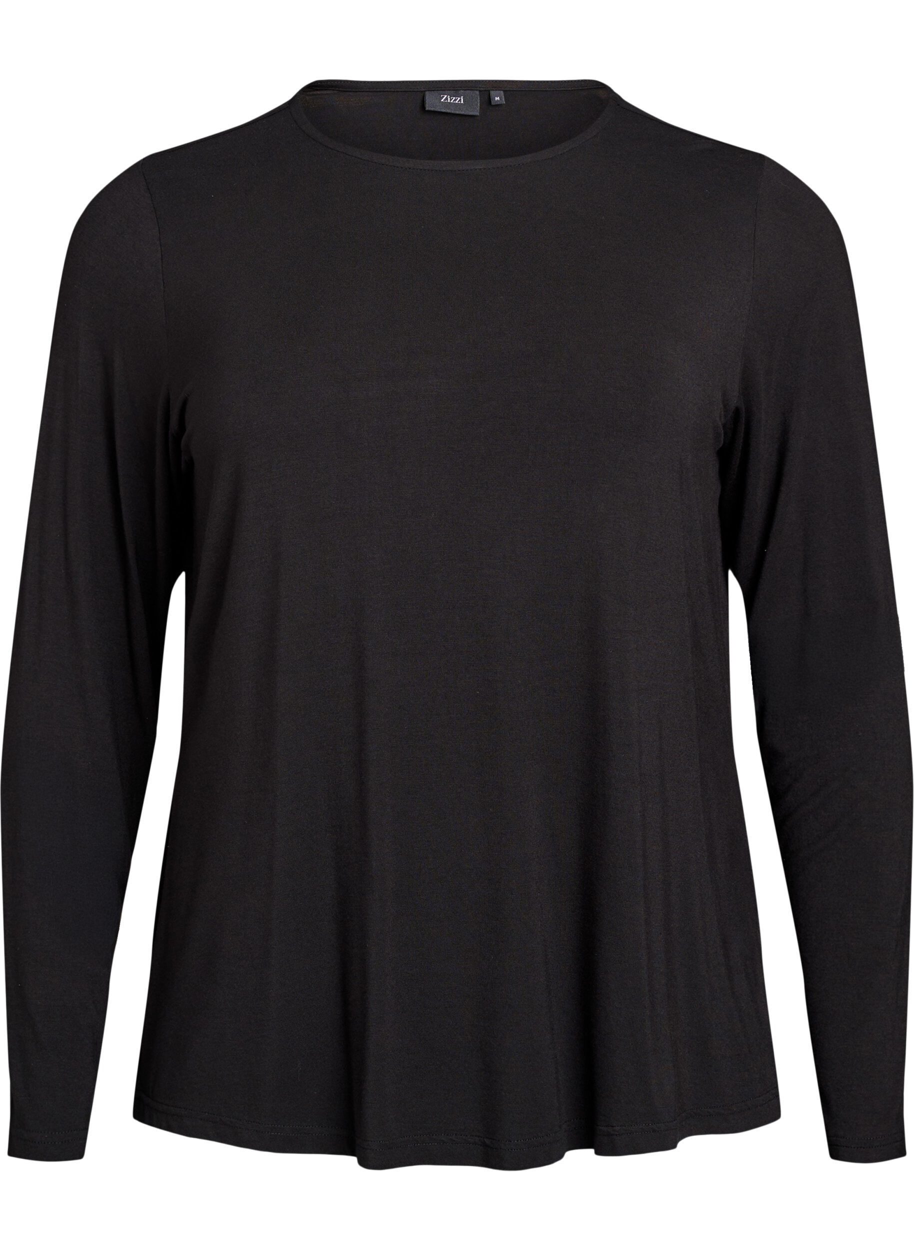 ZizziEnsfarvet bluse med lange ermer, Svart, Packshot image number 0