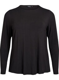 Ensfarvet bluse med lange ermer, Svart