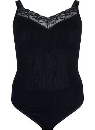Shapewear bodystocking med blonder, Black, Packshot image number 0