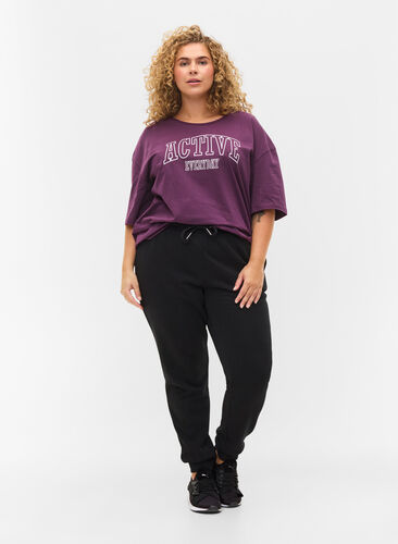 Joggebukser med knyting og lommer, Black, Model image number 0