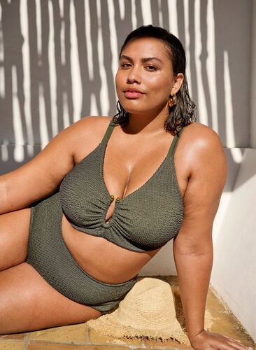 Zizzi Bikiniunderdel med tekstur og høy midje, Grønn, Image image number 0