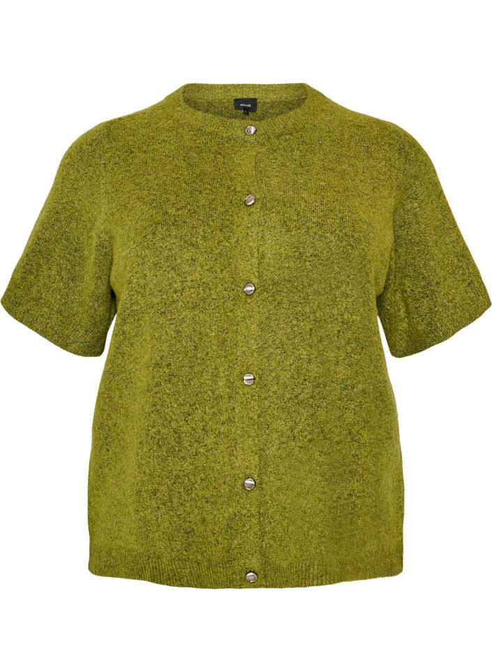 Strikket cardigan med korte ermer, Gr&oslash;nn, Packshot
