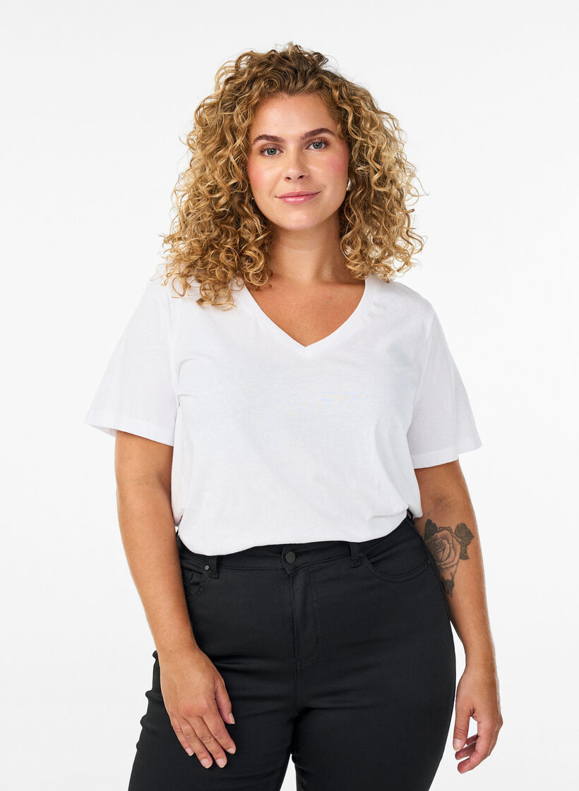 Kortermet t-skjorte med V-hals, Hvit, Model image number 0
