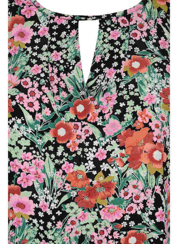 Blomstrete bluse med 3/4-ermer, Green Flower AOP, Packshot image number 2
