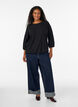 Bluse med tekstur og 3/4 ermer, Svart, Model image number 1