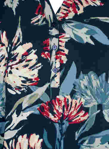 Blomstret bluse med 3/4-ermer, Navy Flower, Packshot image number 2