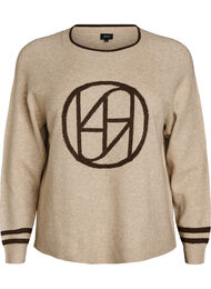 Genser med logo og kontraststriper, Beige