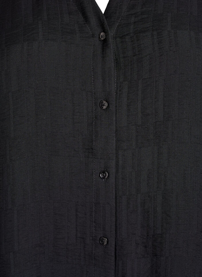 Loose fit skjorte med tekstur og V-hals, Svart, Packshot image number 2