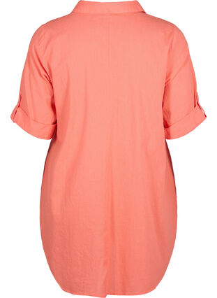 Zizzi Kortermet tunika i bomullsblanding med lin, Living Coral, Packshot image number 1