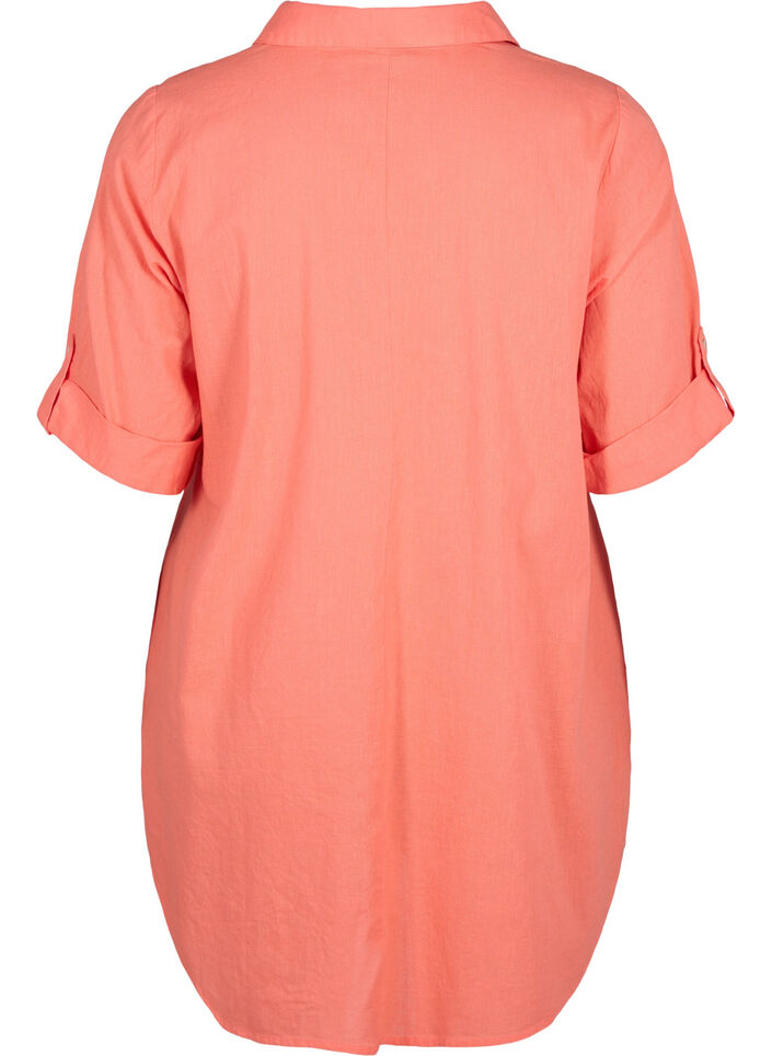 Kortermet tunika i bomullsblanding med lin, Living Coral, Packshot image number 1
