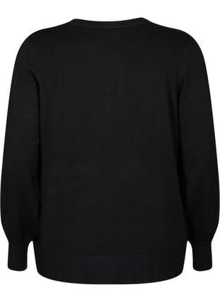 Zizzi Strikkecardigan med rund hals og knapper, Svart, Packshot image number 1