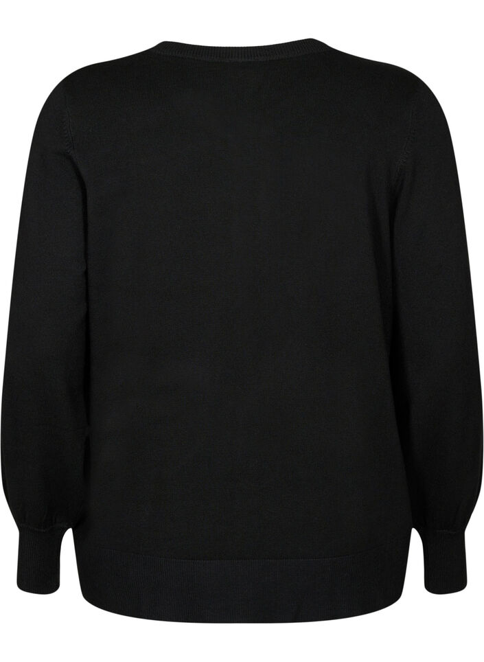 Strikkecardigan med rund hals og knapper, Svart, Packshot image number 1