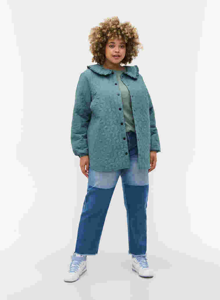 Quiltet jakke med krage og volangkant, Sagebrush Green, Model image number 2