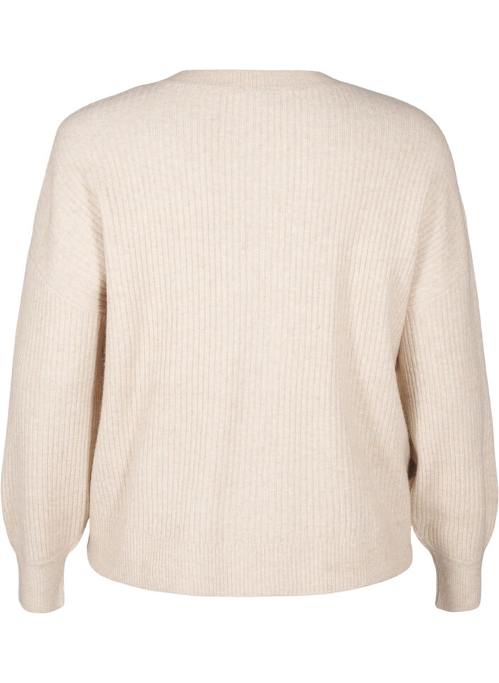 Ribbestrikket cardigan med knapper, Beige, Packshot image number 1
