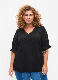 Stripete bluse med 1/2 ermer, Black, Model