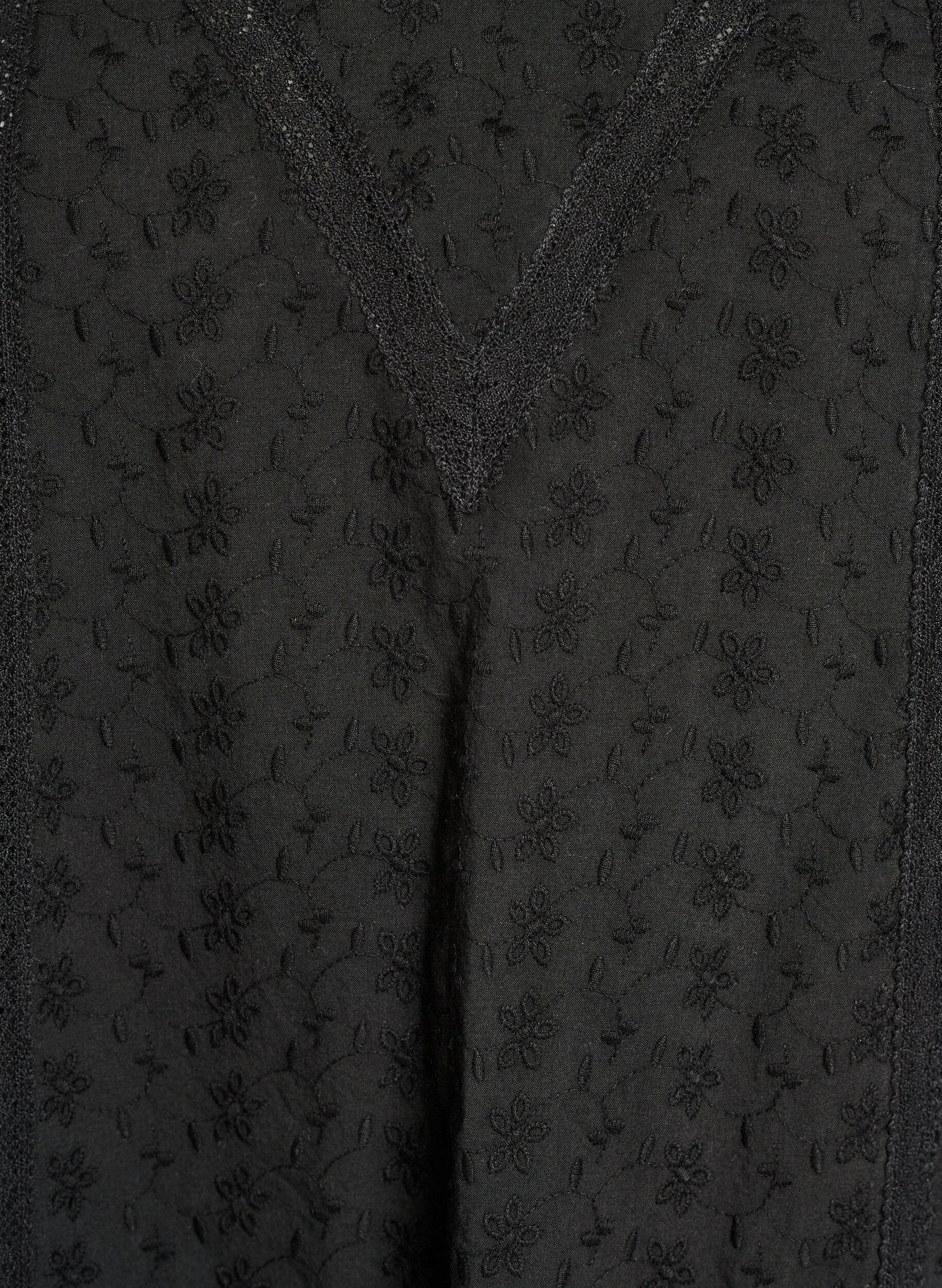 Zizzi Knelang bomullskjole med broderi og V-hals, Svart, Packshot image number 2