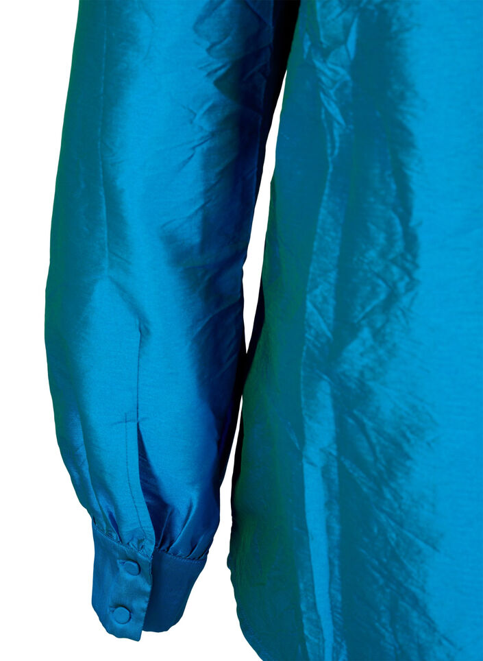 Skinnende skjortebluse med volanger, Diva Blue, Packshot image number 3