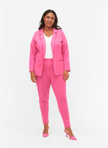 Enkel blazer med knapp og pyntelommer, Shocking Pink, Model image number 3