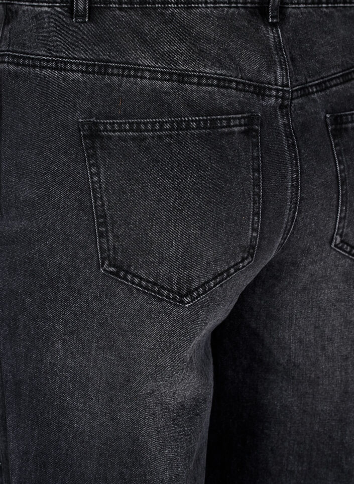 Straight fit jeans med rhinesteiner og høy midje, Grå, Packshot image number 3