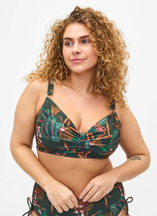Zizzi Bikini-BH med bøyler og trykk, Grønn, Model image number 0