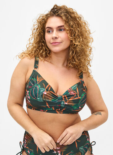 Zizzi Bikini-BH med bøyler og trykk, Grønn, Model image number 0