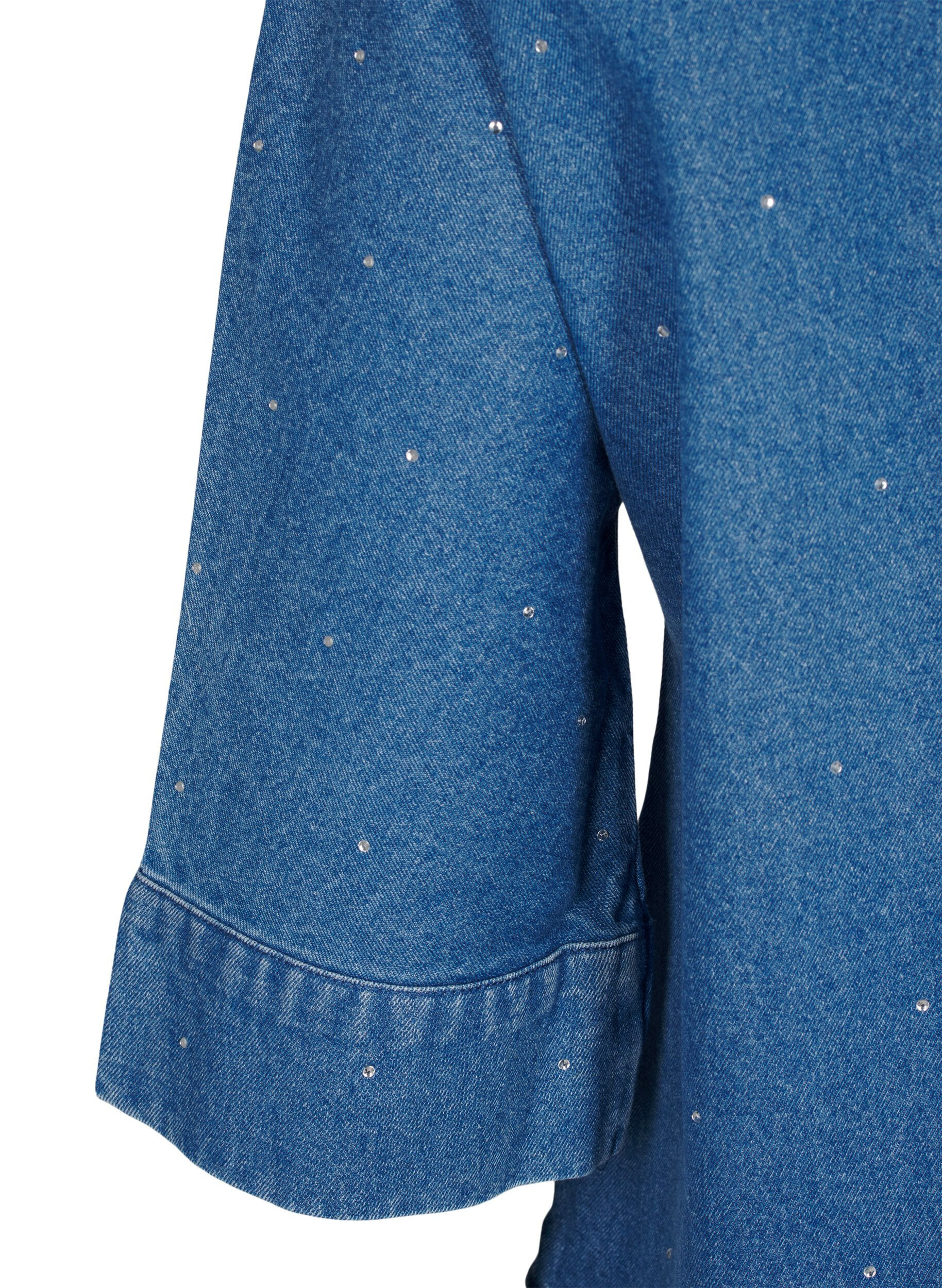 Zizzi Denimskjorte med rhinesteiner og 3/4 ermer, Bl. Denim Rhinestone, Packshot image number 3