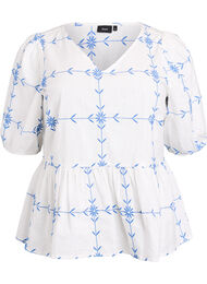 Kortermet bluse med v-hals og broderi, B.White Daphne Emb.