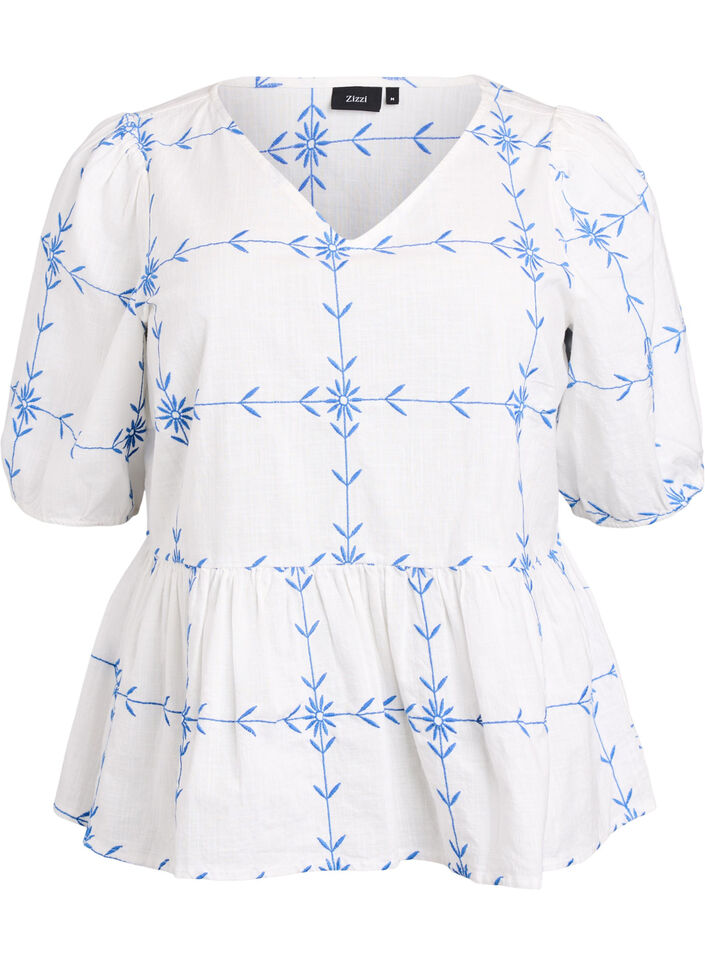 Kortermet bluse med v-hals og broderi, B.White Daphne Emb., Packshot