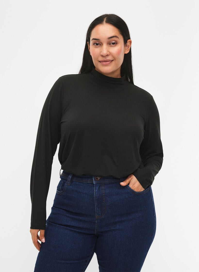 FLASH - Bluse med lange ermer og turtleneck, Svart, Model image number 0