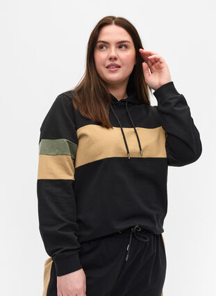 Hettegenser med trackdetaljer, Black/Camel, Model image number 0