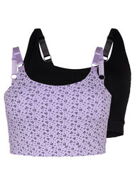 2-pack BH-topp i bomull med justerbare stropper, Purple Rose/Black