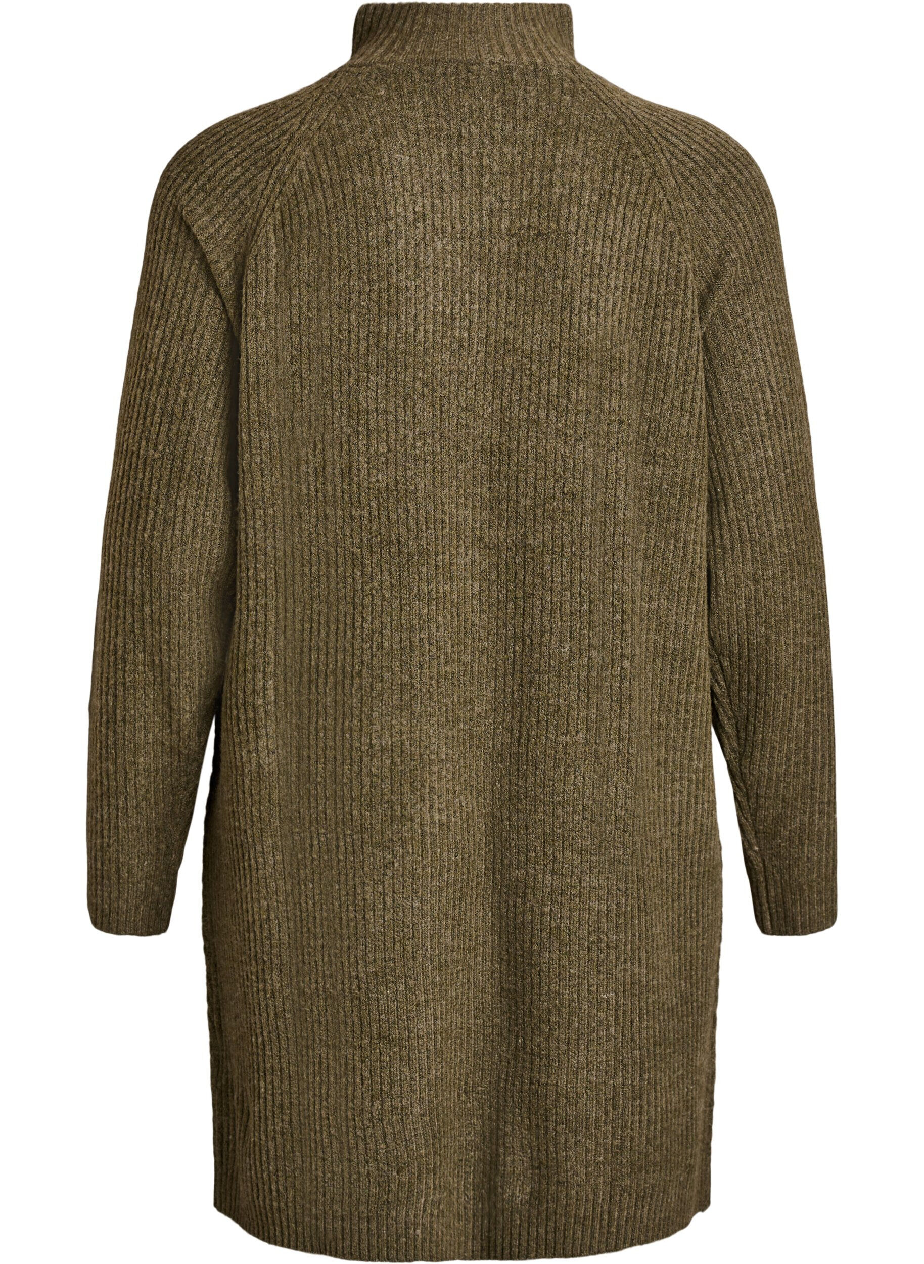 Zizzi Knelang strikkekjole med h&oslash;y hals, Gr&oslash;nn, Packshot image number 1