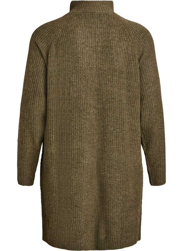 Knelang strikkekjole med høy hals, Grønn, Packshot image number 1