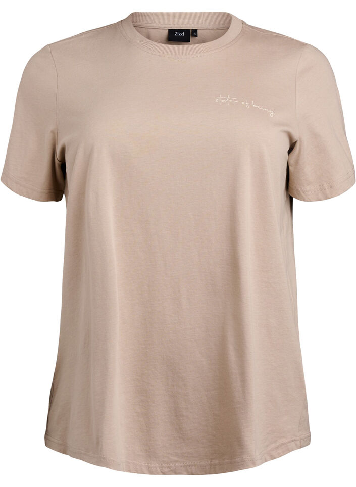 T-skjorte med tekstprint og rund hals, Brun, Packshot image number 0