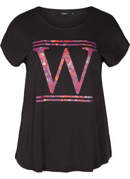 T-skjorte i bomull med et fargerikt trykk, Black W