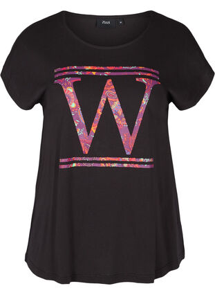 T-skjorte i bomull med et fargerikt trykk, Black W, Packshot image number 0