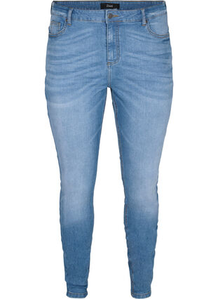 Emily jeans med slim fit og normal høyde i livet, Blue denim, Packshot image number 0