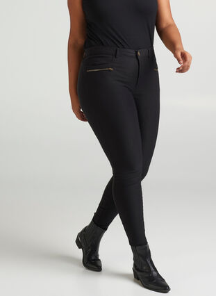 Tettsittende bukser med glidelåsdetaljer, Black, Model image number 3
