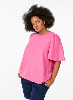 Zizzi Bluse med korte, vide ermer, Rosa, Model image number 0