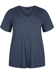 T-skjorte i viskose med ribb og V-hals, Umbre Blue 