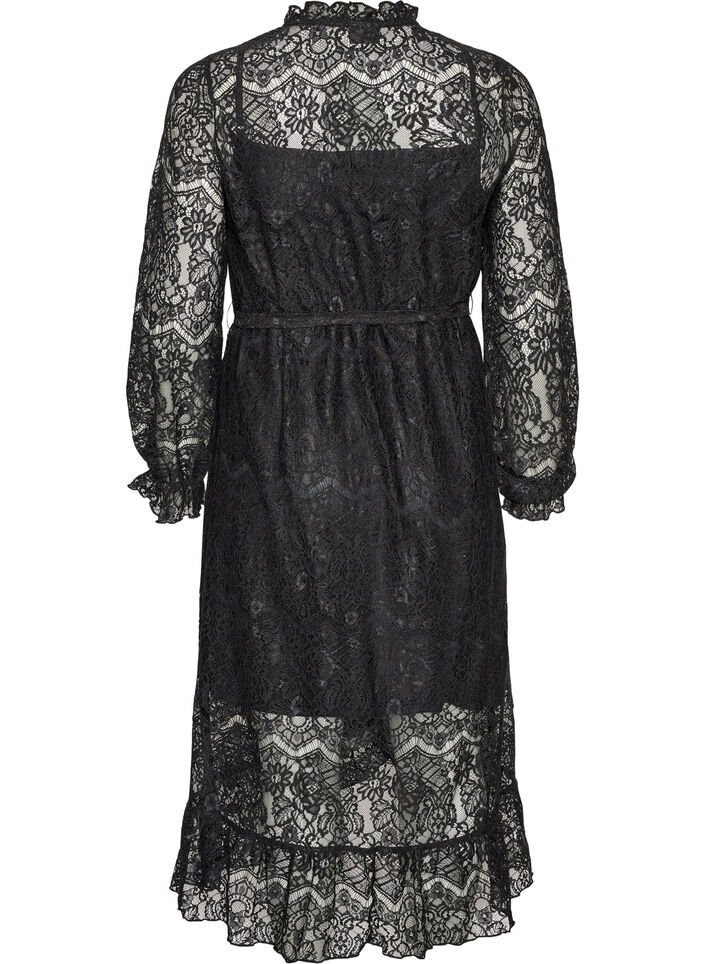 Blondekjole med omslagsskj&oslash;rt og volanger, Svart, Packshot image number 1