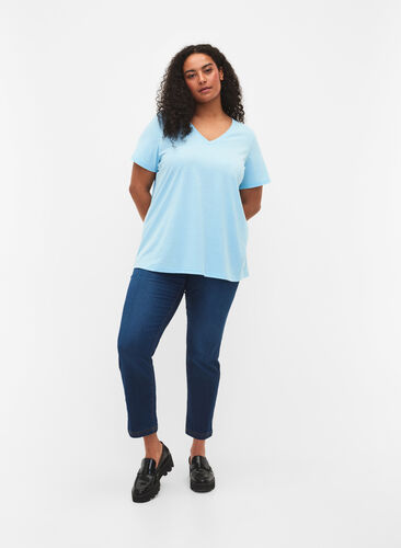 Kortermet T-skjorte med V-hals, Sky Blue, Model image number 2