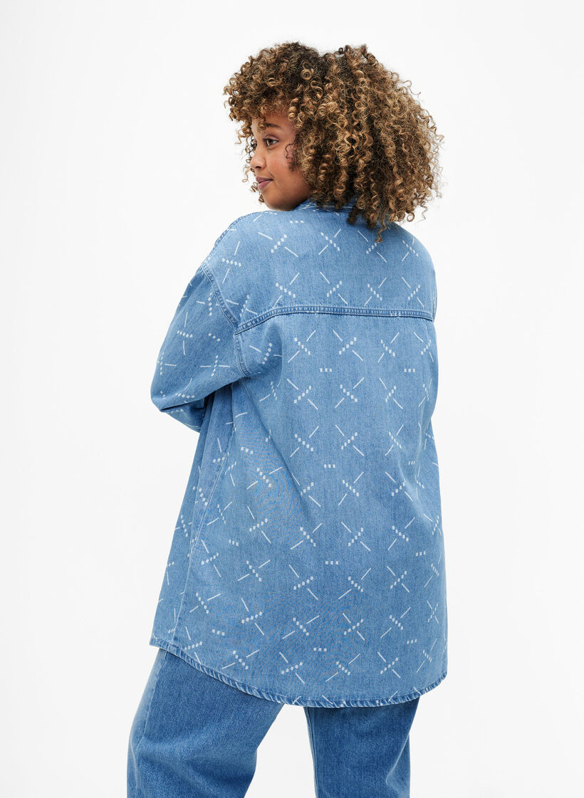 Ledig dongerijakke med mønster, Light blue denim, Model image number 1