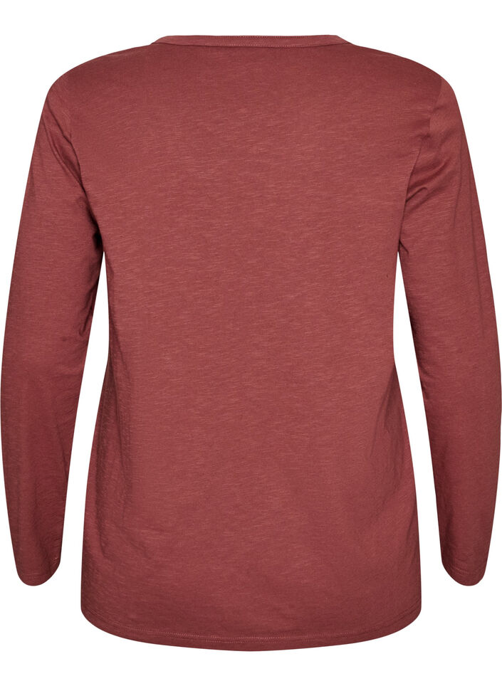Langermet t-skjorte med V-hals og knapper, Brun, Packshot image number 1