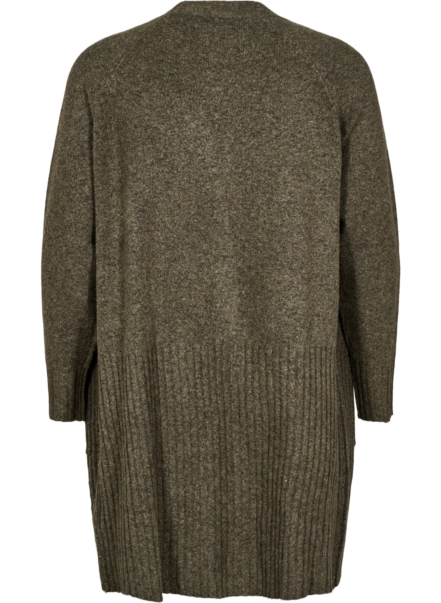 Zizzi Lang cardigan med lommer, Sea Turtle Mel., Packshot image number 1