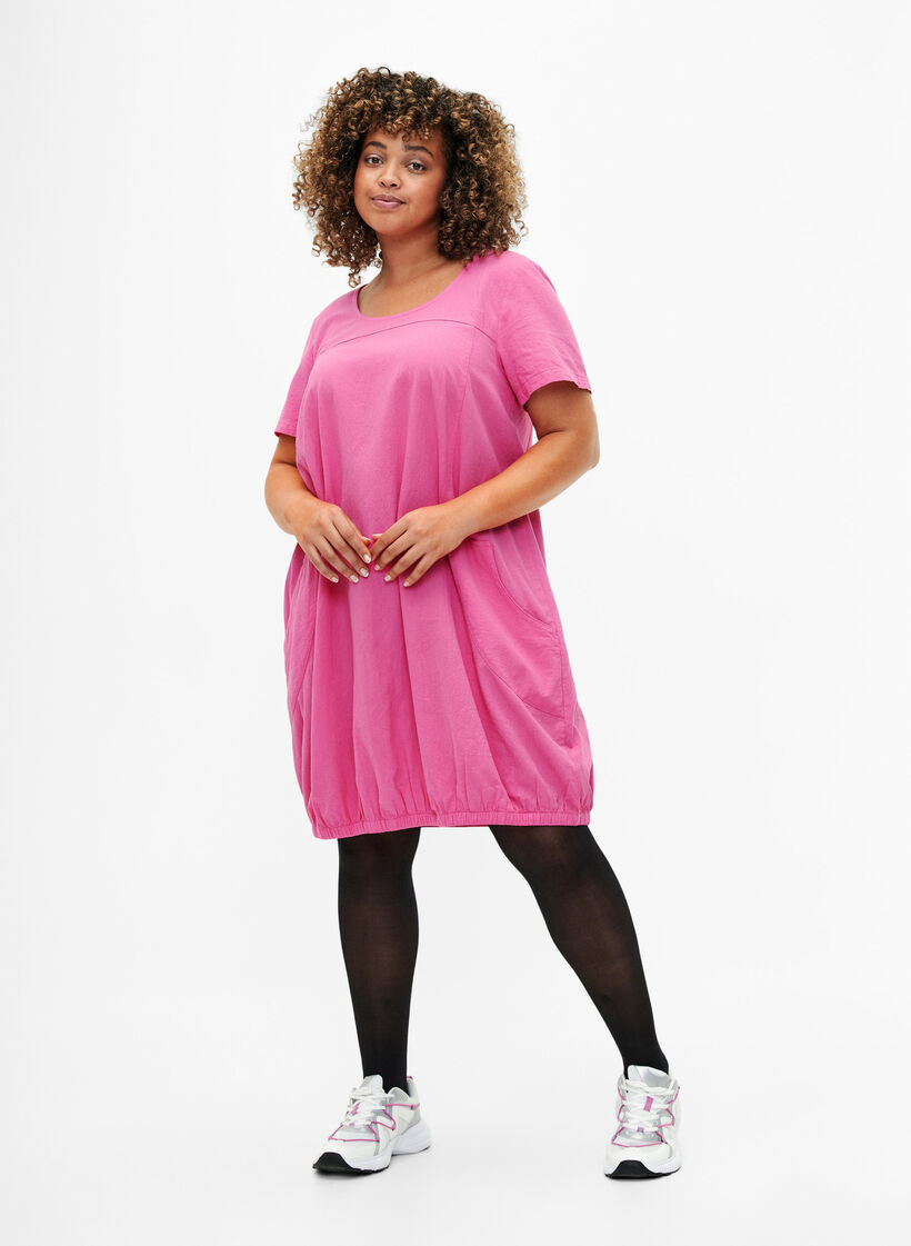Kortermet bomullskjole, Rosa, Model image number 1